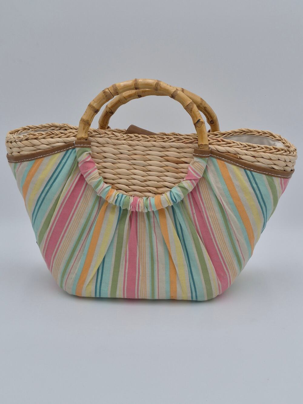 John Romaine Woven Straw Ratan Basket Handbag Purse Cottage HB001